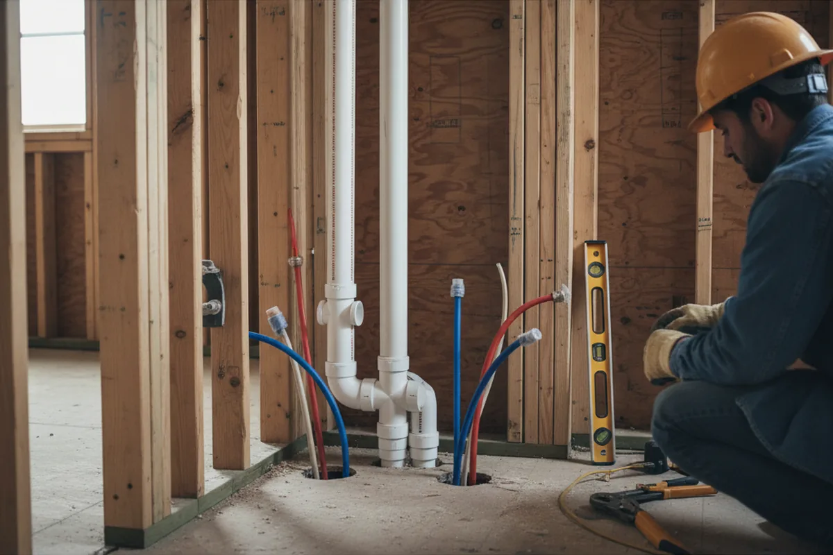 Drain and supply rough-in during Sump Pump Repair in Orviston